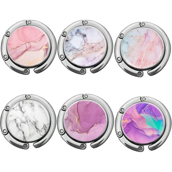 Accessories - Foldable Marble Purse Hooks 6 Pack Womens Desk Hangers Portable Bag Holders